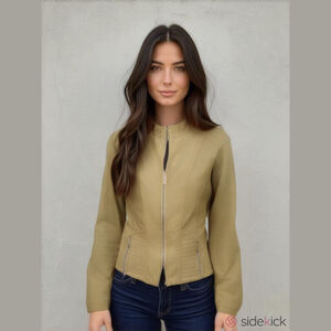 Ness Women’s Tan Faux Leather Moto Jacket – Size Small